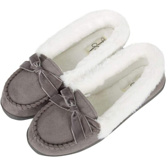 Women's Gray Bow Faux Fur Collar Pull On Plush Lining Slipper Boot Shoes - Picture 4 of 8